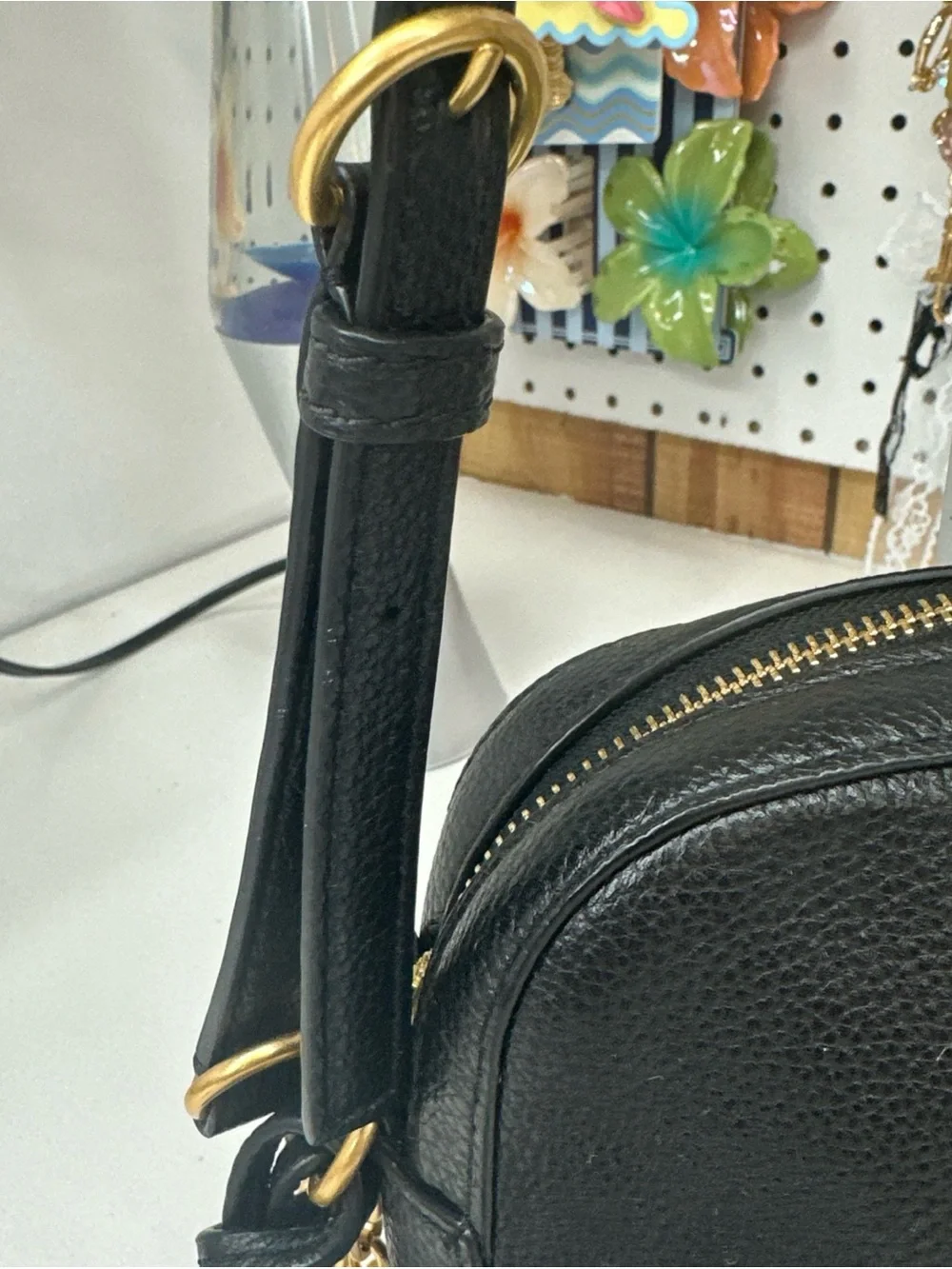 Tory Burch McGraw Crossbody tassle bag black pebbled leather Double T logo.